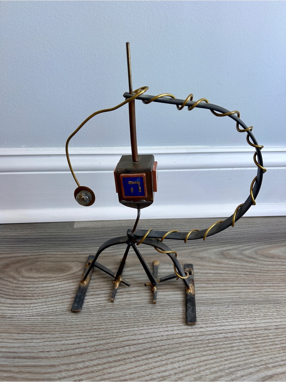 Gary Rosenthal Handcrafted Mixed Metal Art Dreidel Sculpture with Blue Accents
